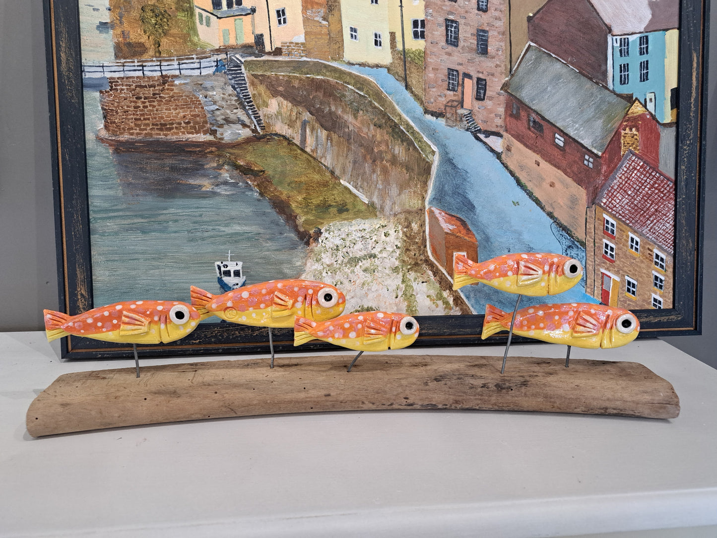 Kate Ellis - Five fish on wood