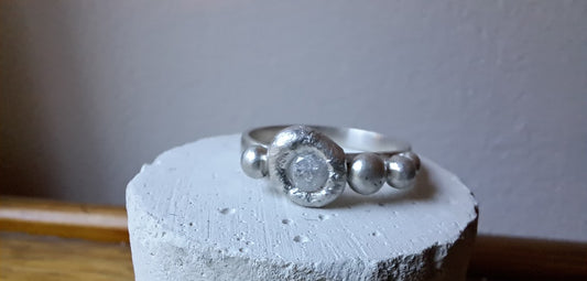 Carole Ramsden Silver - silver granules ring with 'ice' feature stone CR122