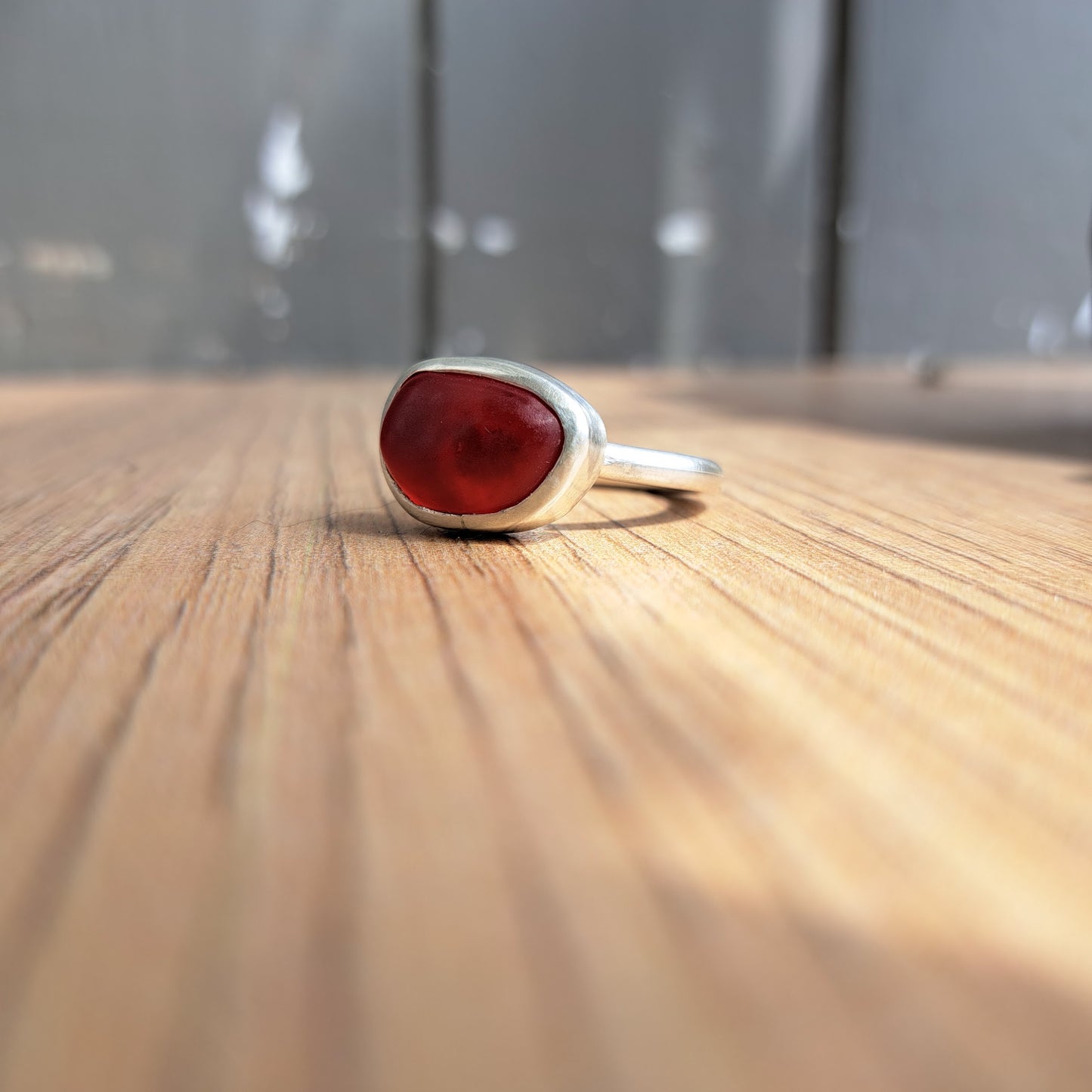 Carole Ramsden Silver - CR129 - Red sea glass ring