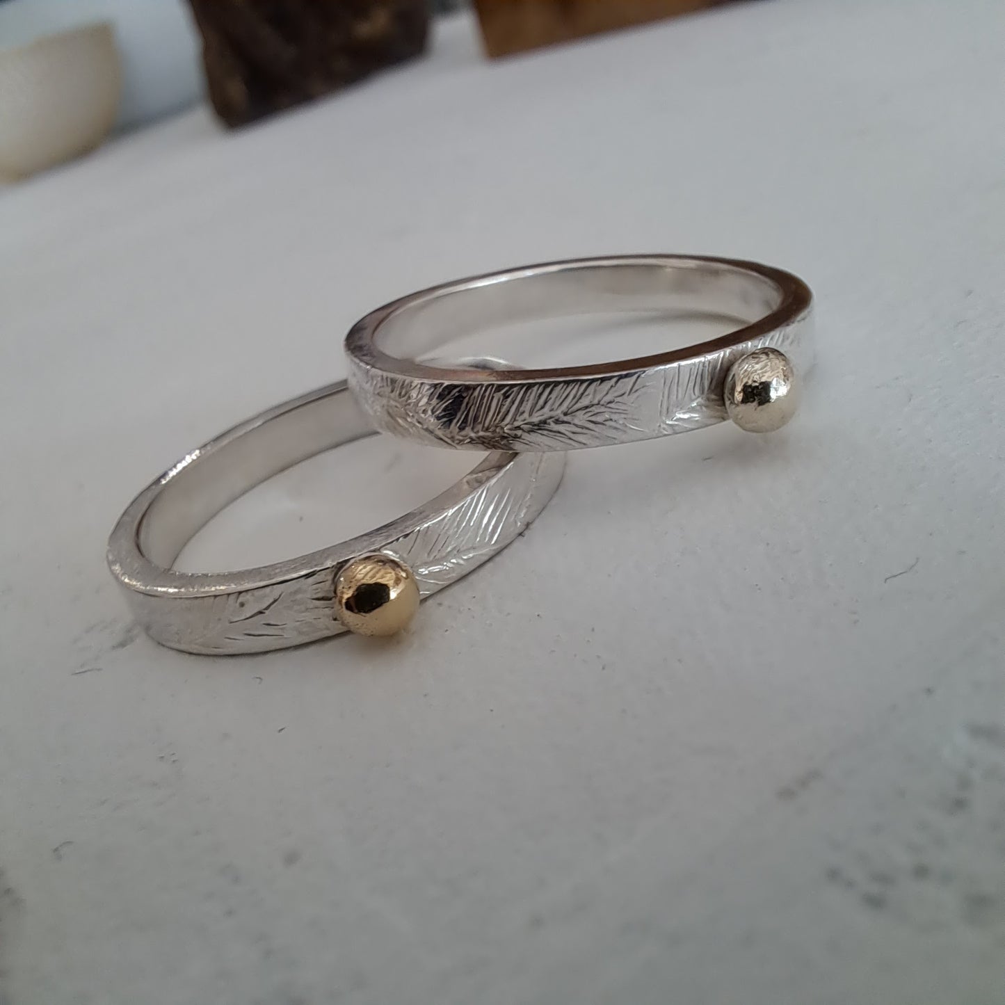 Carole Ramsden Silver - CR161 - Silver engraved gold nugget rings