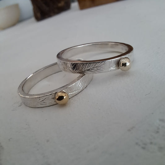 Carole Ramsden Silver - CR145 & CR146 - Silver seagrass & gold nugget rings