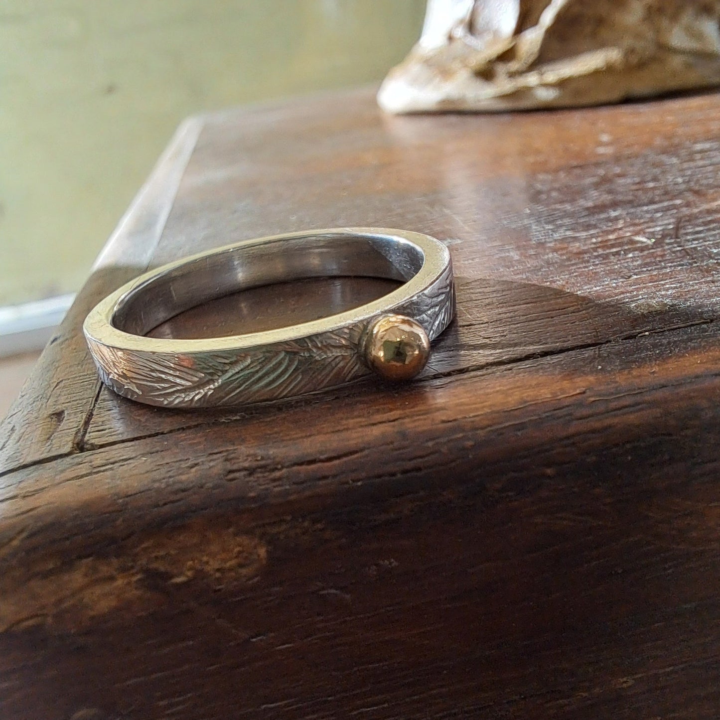 Carole Ramsden Silver - CR161 - Silver engraved gold nugget rings