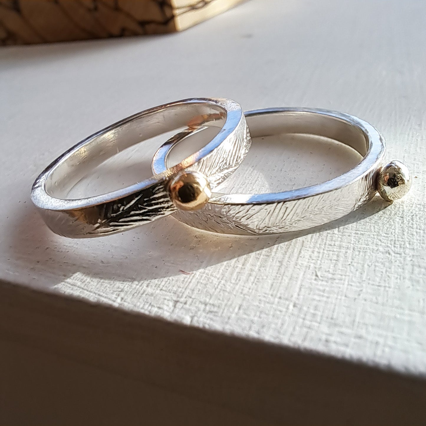 Carole Ramsden Silver - CR161 - Silver engraved gold nugget rings
