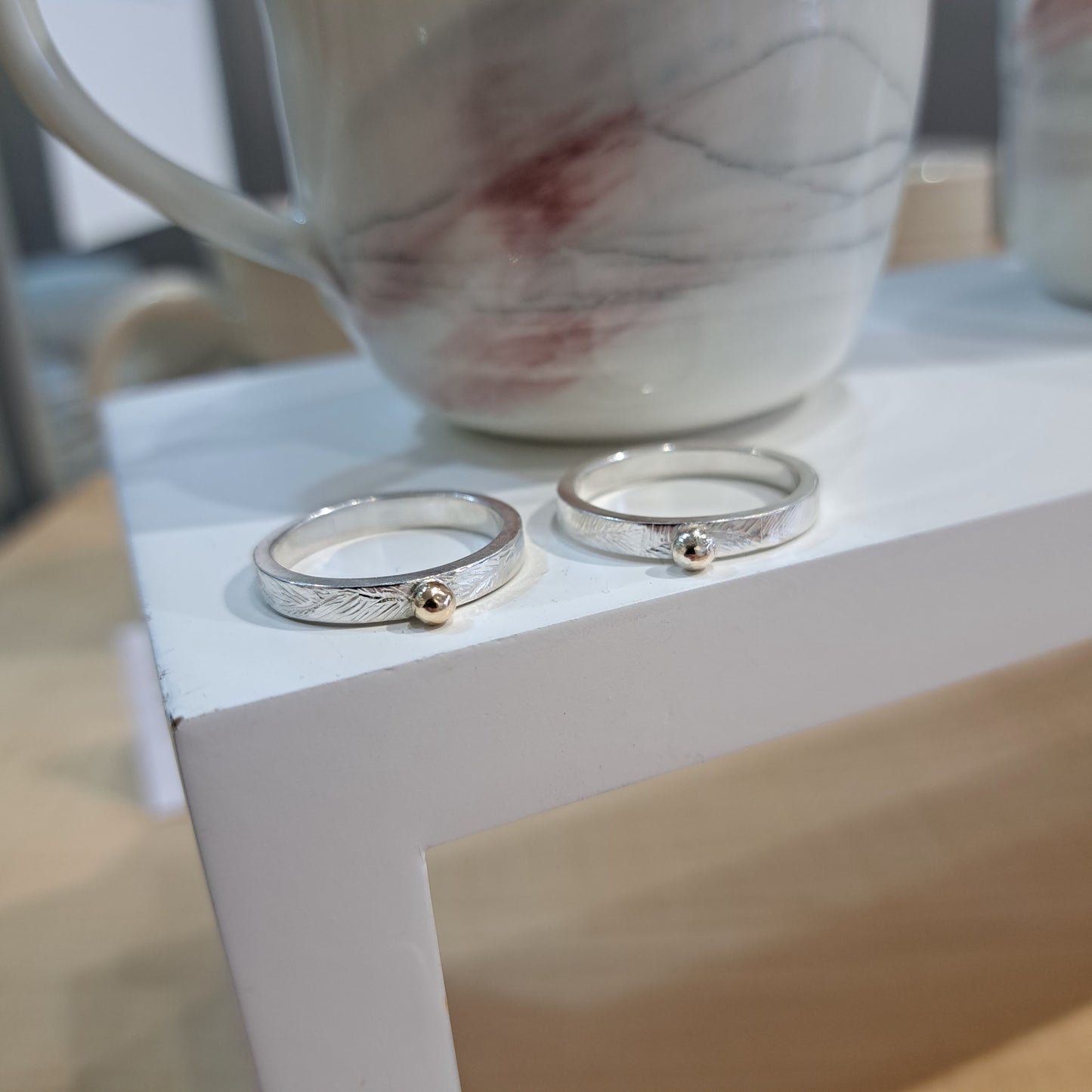 Carole Ramsden Silver - CR161 - Silver engraved gold nugget rings