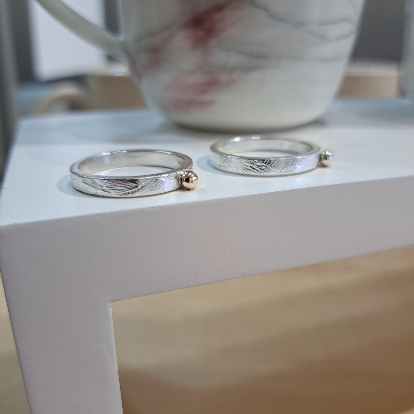 Carole Ramsden Silver - CR161 - Silver engraved gold nugget rings