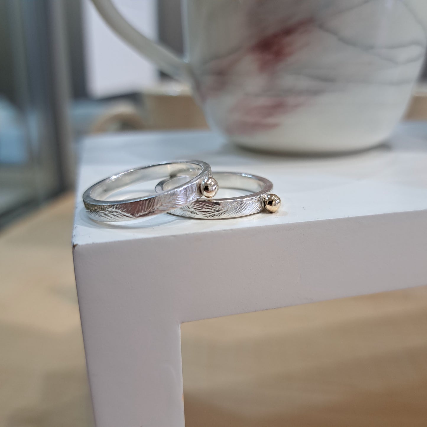 Carole Ramsden Silver - CR161 - Silver engraved gold nugget rings