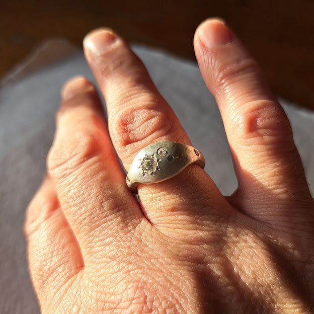 Carole Ramsden Silver - CR168 - Signet style chunky white stone set ring