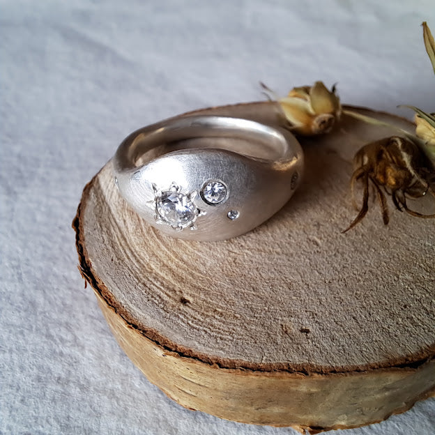 Carole Ramsden Silver - CR168 - Signet style chunky white stone set ring