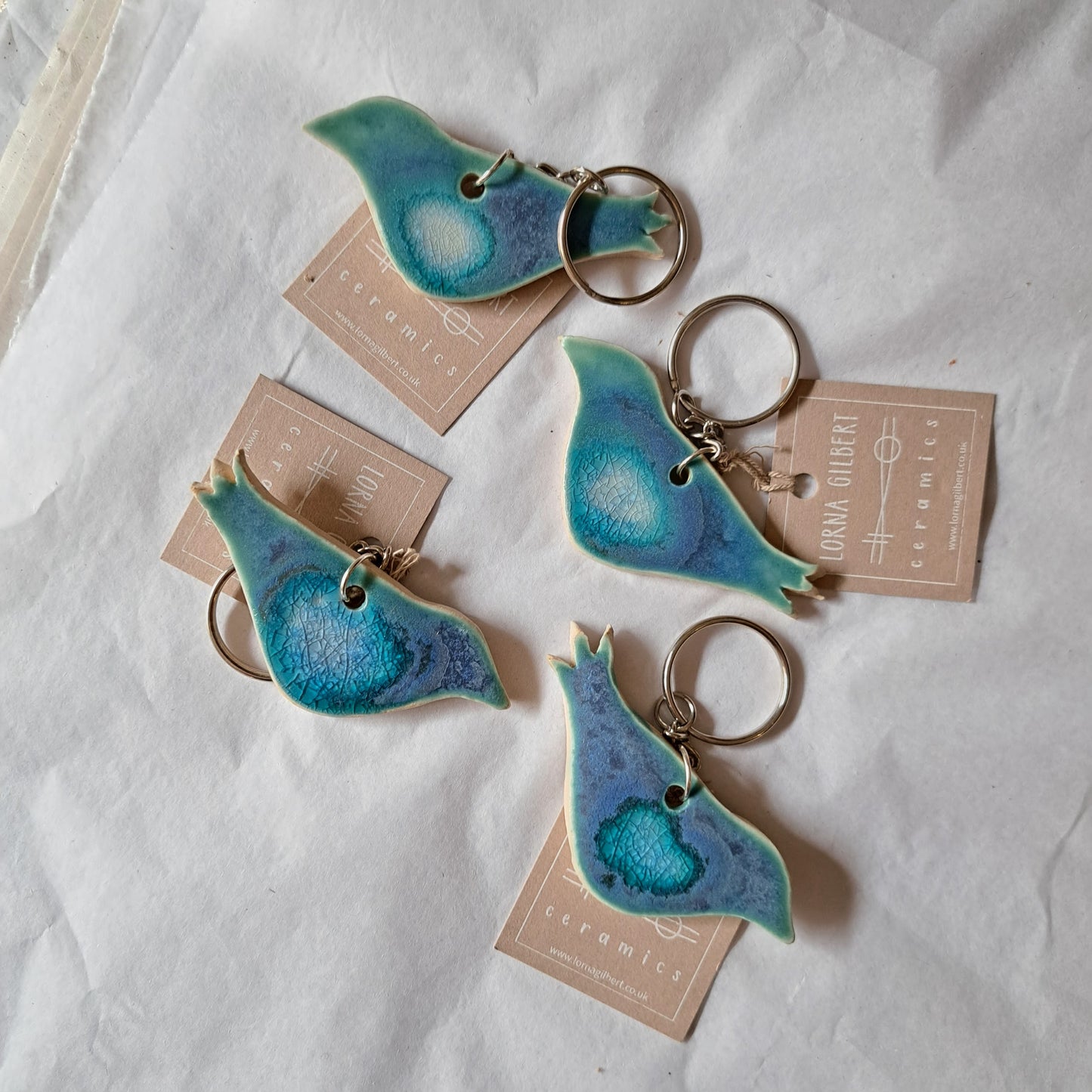 Lorna Gilbert Ceramics - Blue Hanging Bird Keyring