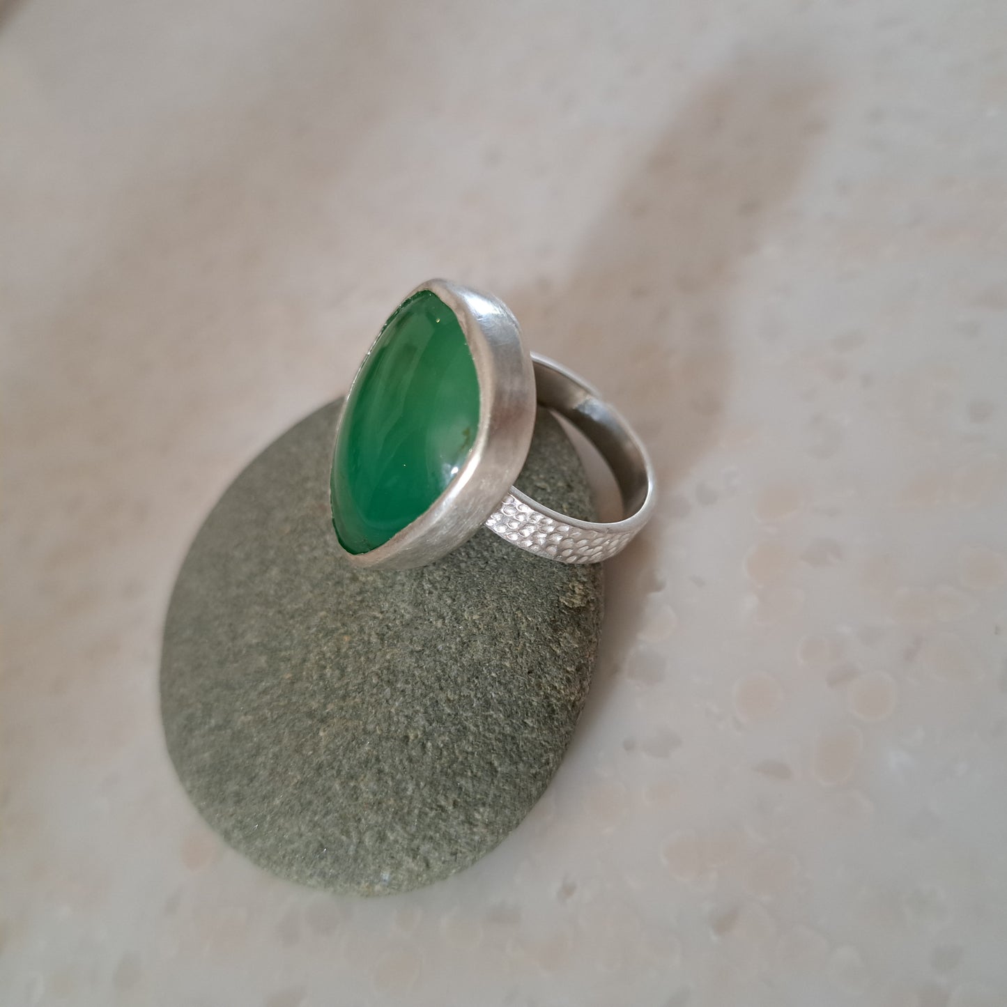 Carole Ramsden Silver - CR161 - Silver and chrysoprase freeform cabochon ring