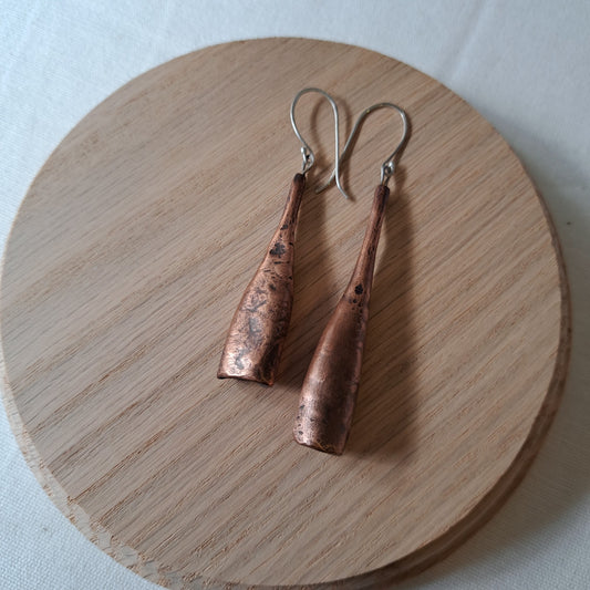 Carole Ramsden Silver - CR301 - Long drop asymmetric copper coral earrings