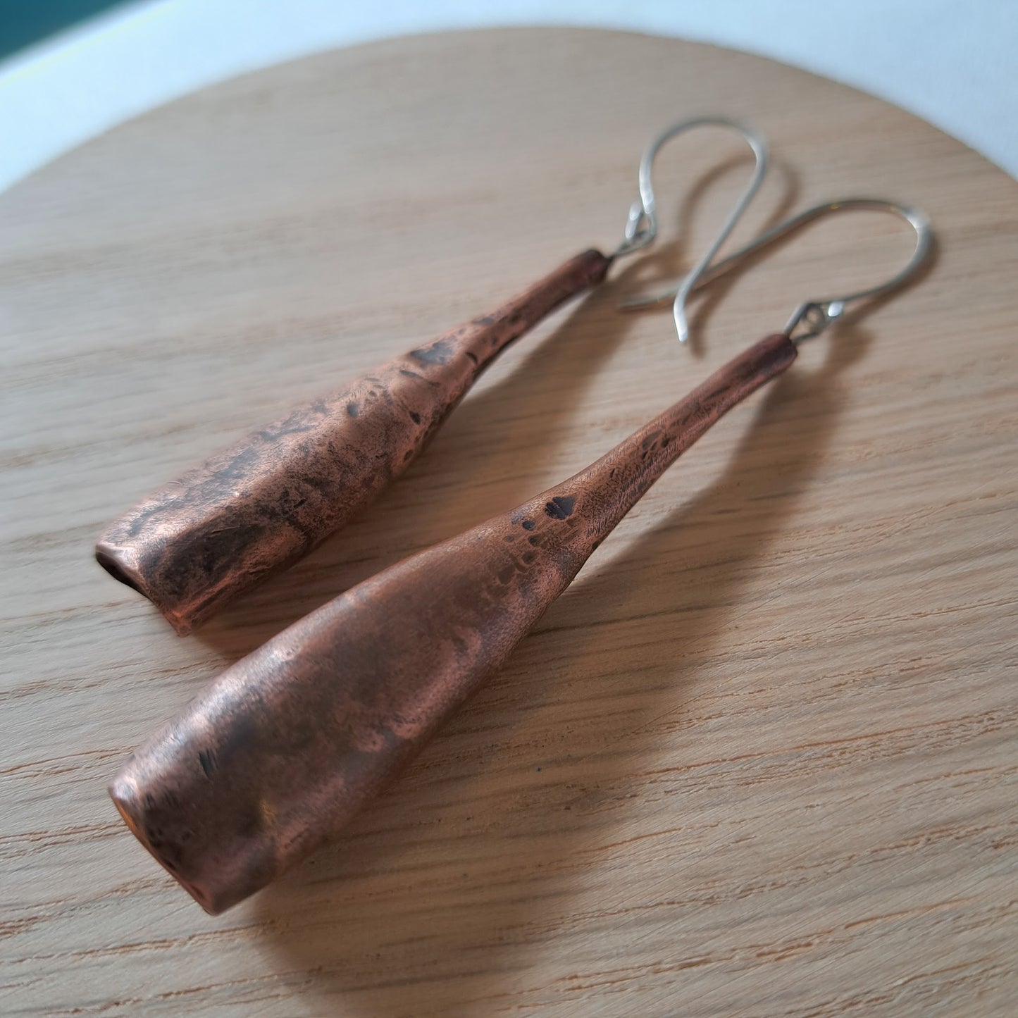 Carole Ramsden Silver - CR301 - Long drop asymmetric copper coral earrings