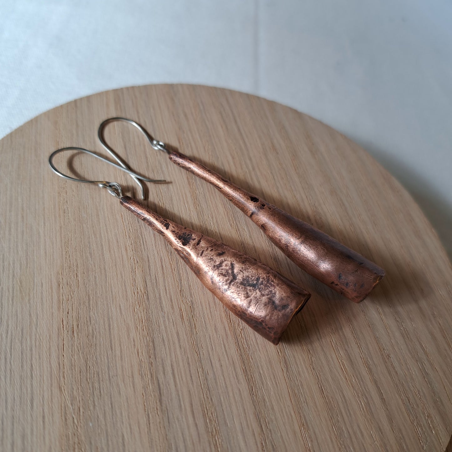 Carole Ramsden Silver - CR301 - Long drop asymmetric copper coral earrings