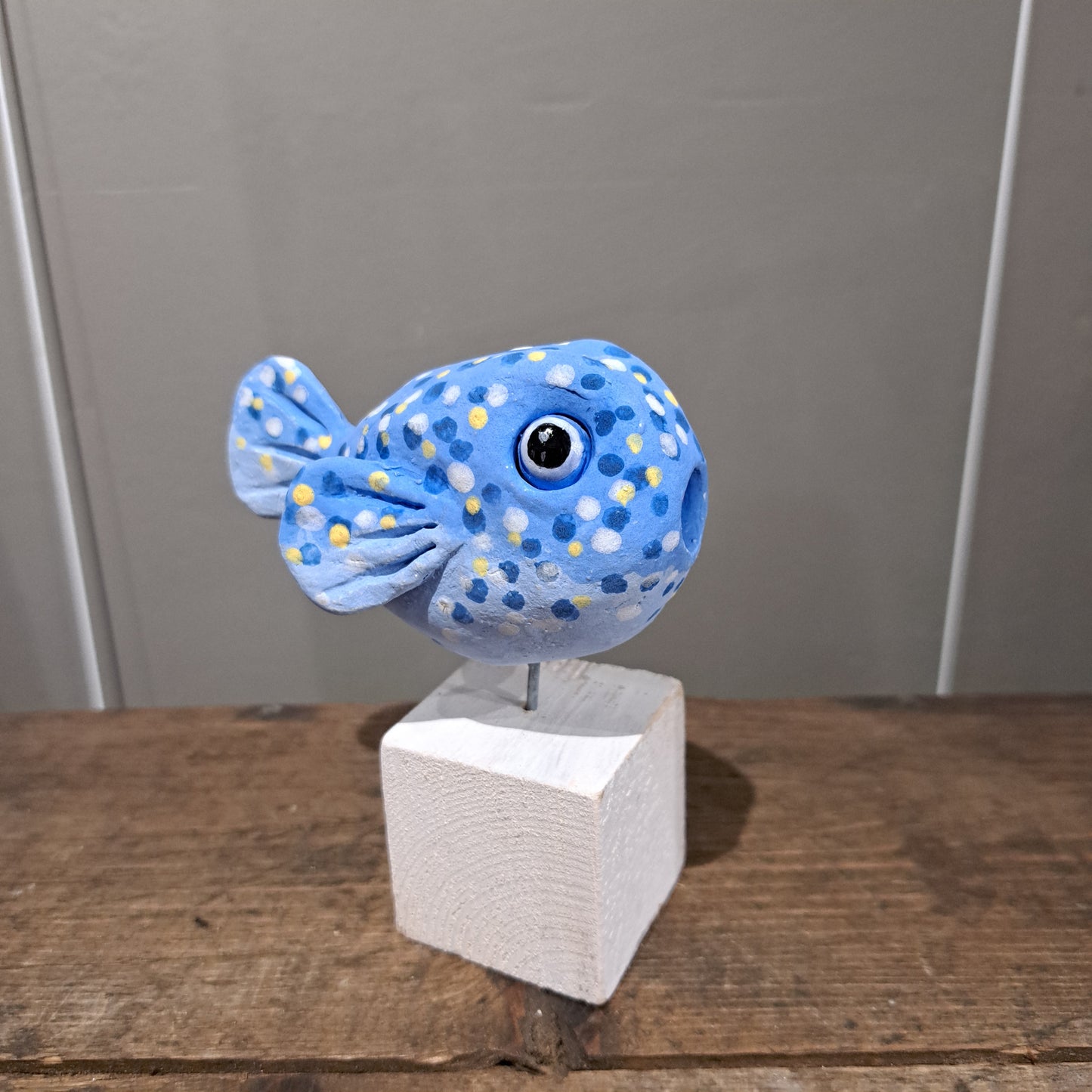Kate Ellis - Puffer Fish on Wooden Base