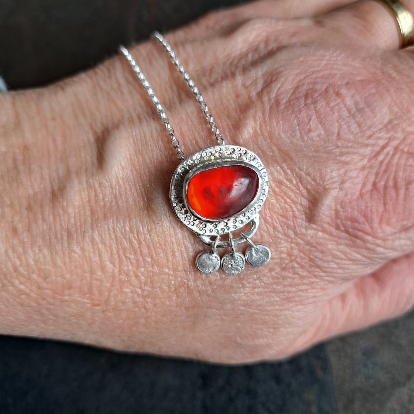 Carole Ramsden Silver - Red Seaglass Silver Necklace - Silver Challenge March