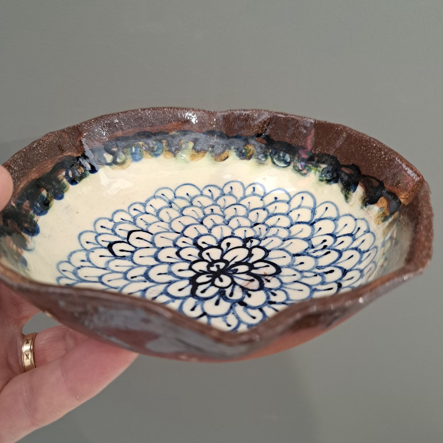 Adrift Pottery - Blue chrysanthemum dish 12