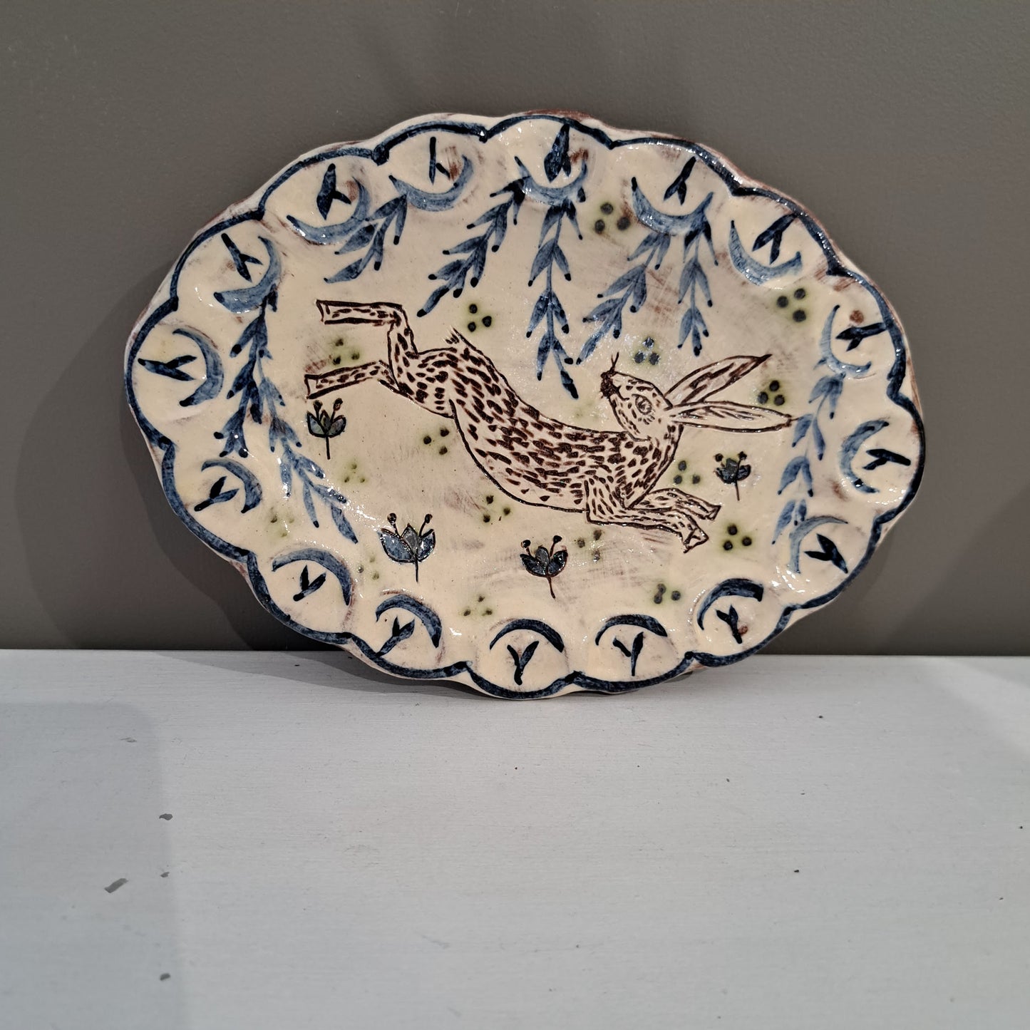 Adrift Pottery - Hare small oval fluted dish 9