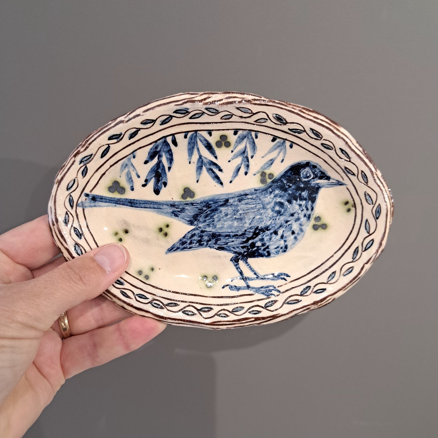 Adrift Pottery - Blackbird small oval dish 4