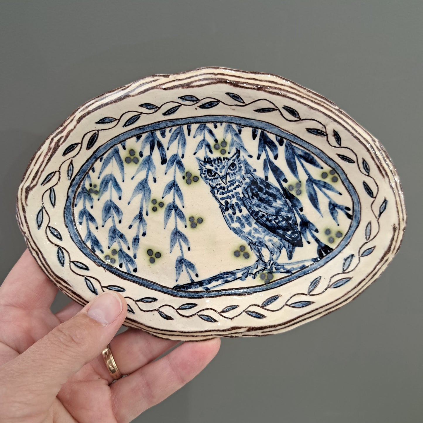 Adrift Pottery - Little owl small oval dish 5