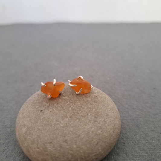 Carole Ramsden Silver - Sandsend raw carnelian nugget stud earrings