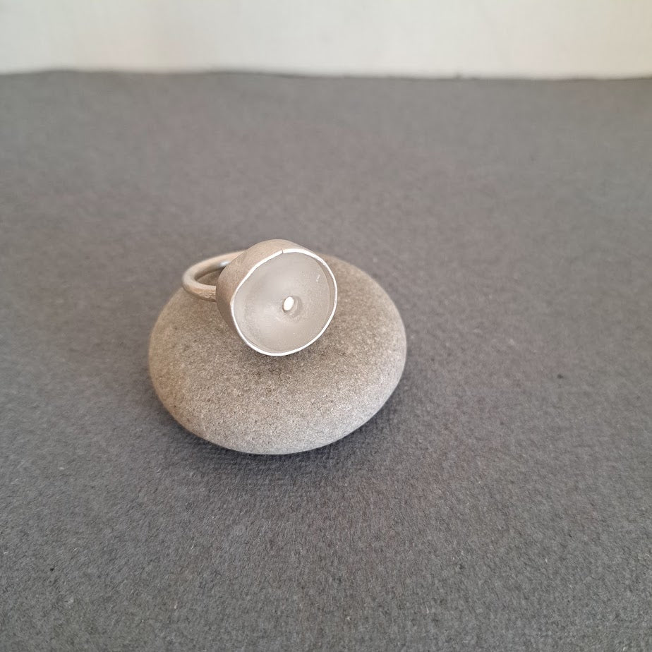 Carole Ramsden Silver - White sea glass riveted bezel ring