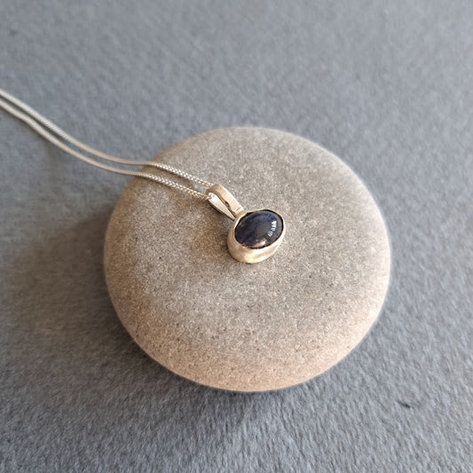 Carole Ramsden Silver - Melted navy blue sea glass cabochon necklace