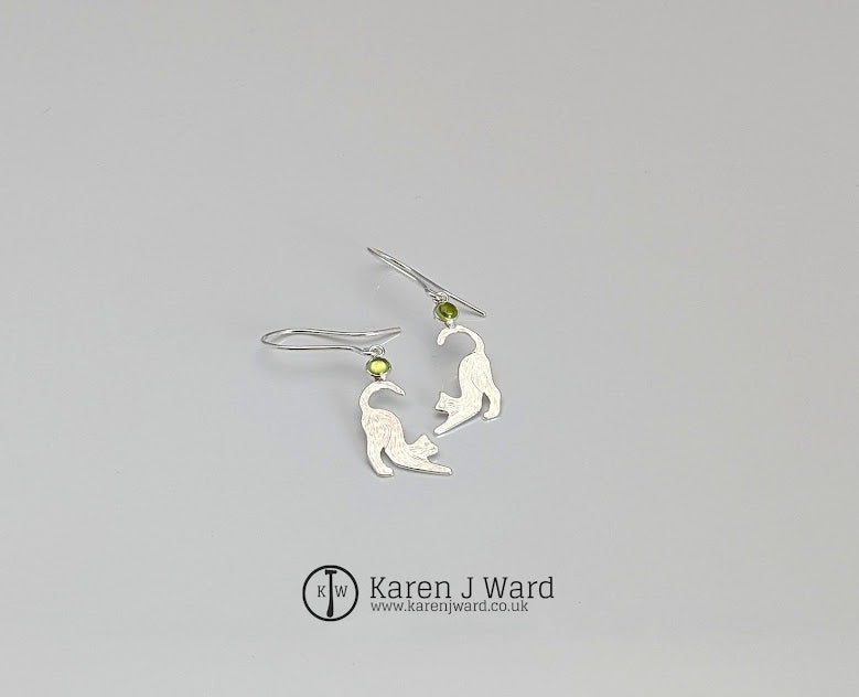 Karen J Ward - Lazy cat with peridot earrings KW61