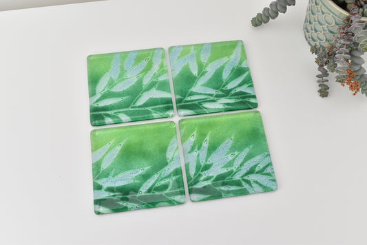 Tanja Entwistle Glass - CS-020 Poets Laurel Coasters Green