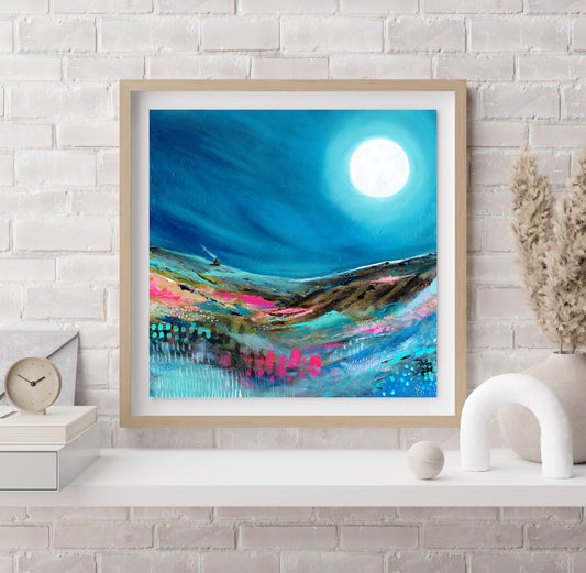 Christine Hughes - Finding Solace, Moonlit Neon Landscape