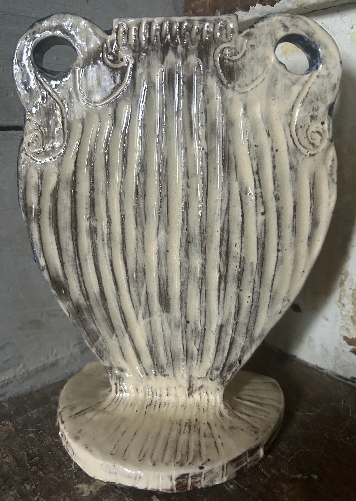 Adrift Pottery - Slipware flat Greek style flat vase sculpture