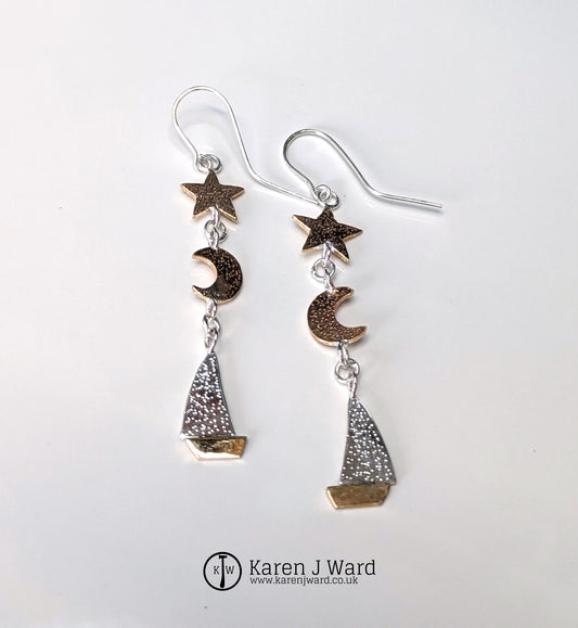 Karen J Ward - Drop earrings: Star, Moon, Boat KW81