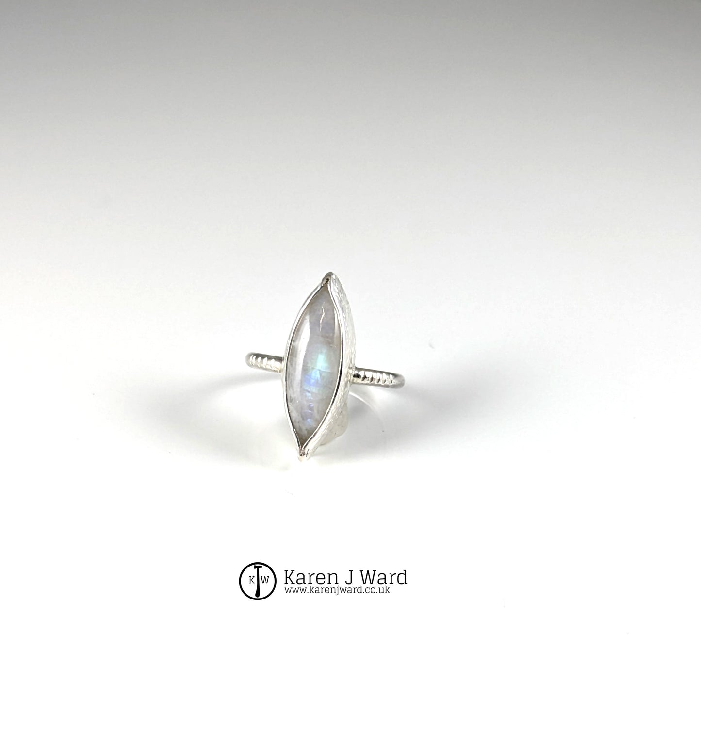 Karen J Ward - Rainbow Moonstone marquise ring - KW96