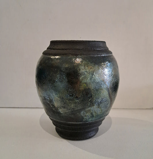 Laura Lee Ceramics - Small Steel Raku Vase No6