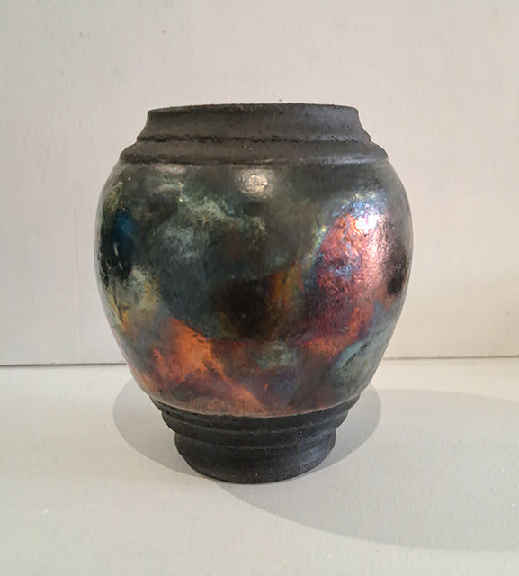 Laura Lee Ceramics - Small Steel Raku Vase No6