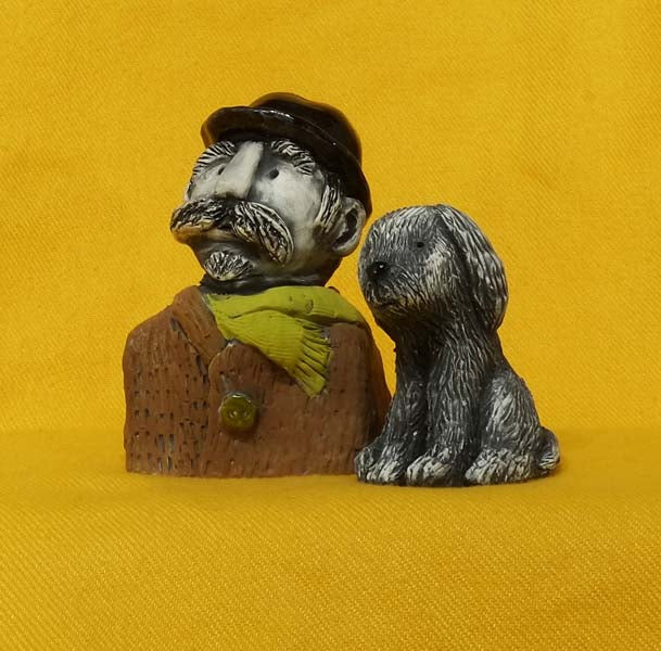 Christine Hughes - Sculptures - Bowler hat man and dog