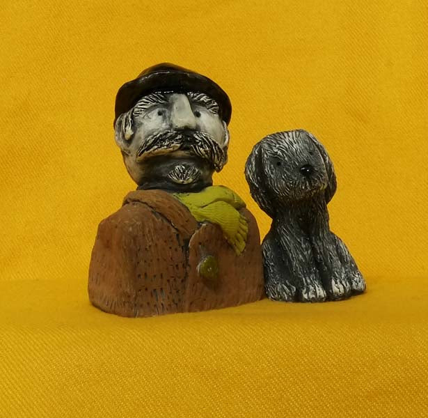 Christine Hughes - Sculptures - Bowler hat man and dog