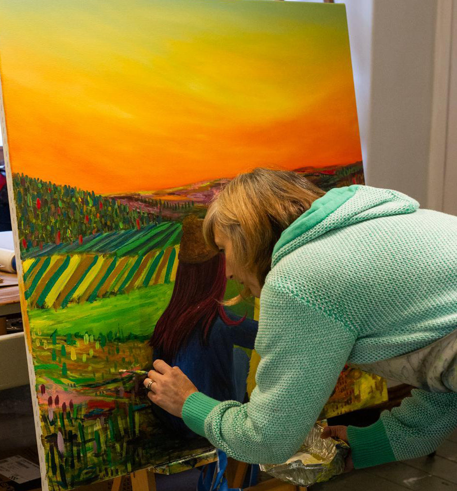 Christine Hughes - 'Soul Mates', Girl with her dog looking over the North Yorkshire moors