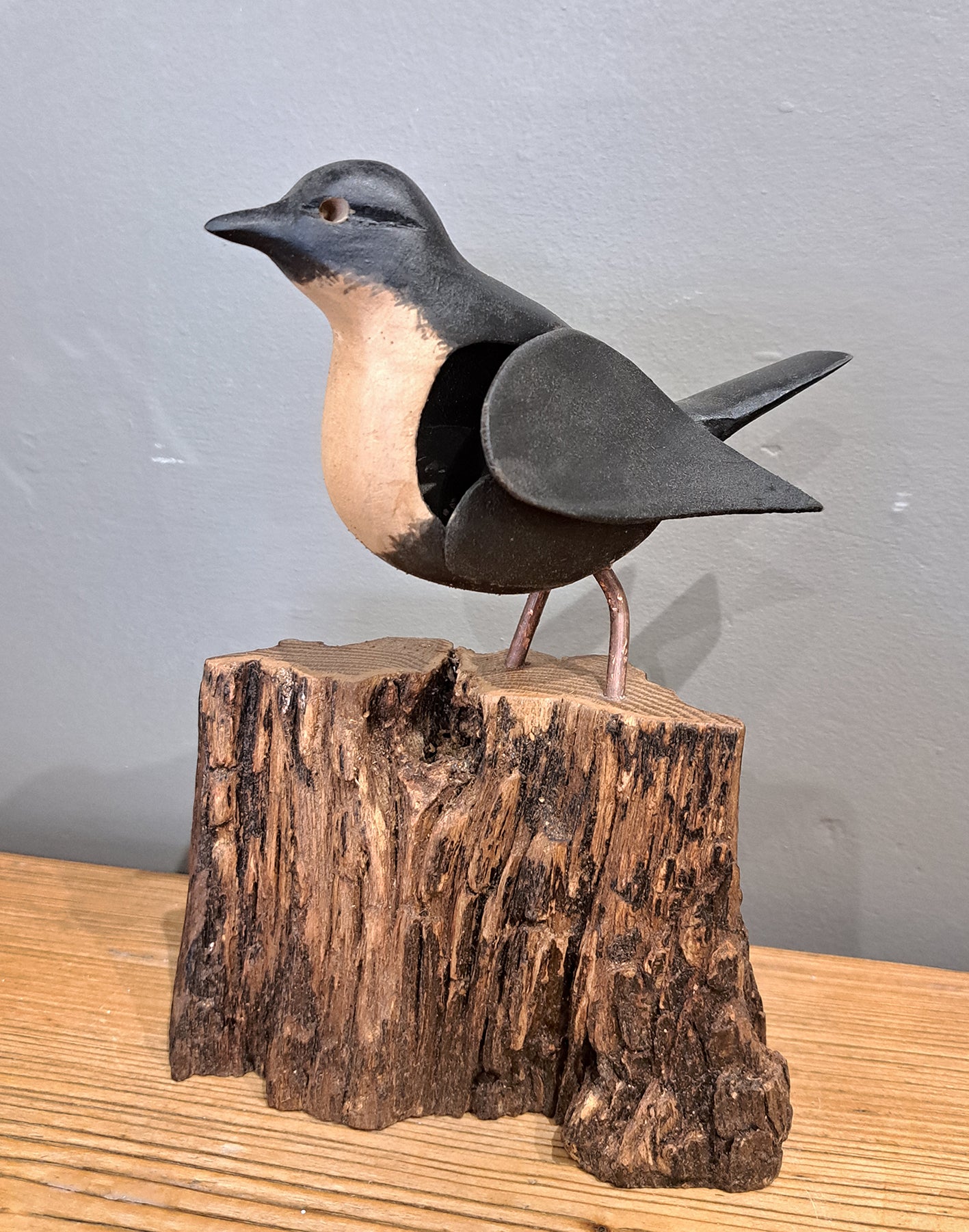Mike Nowill - Wood Sculptures, Dipper Bird sculpture on Oak base
