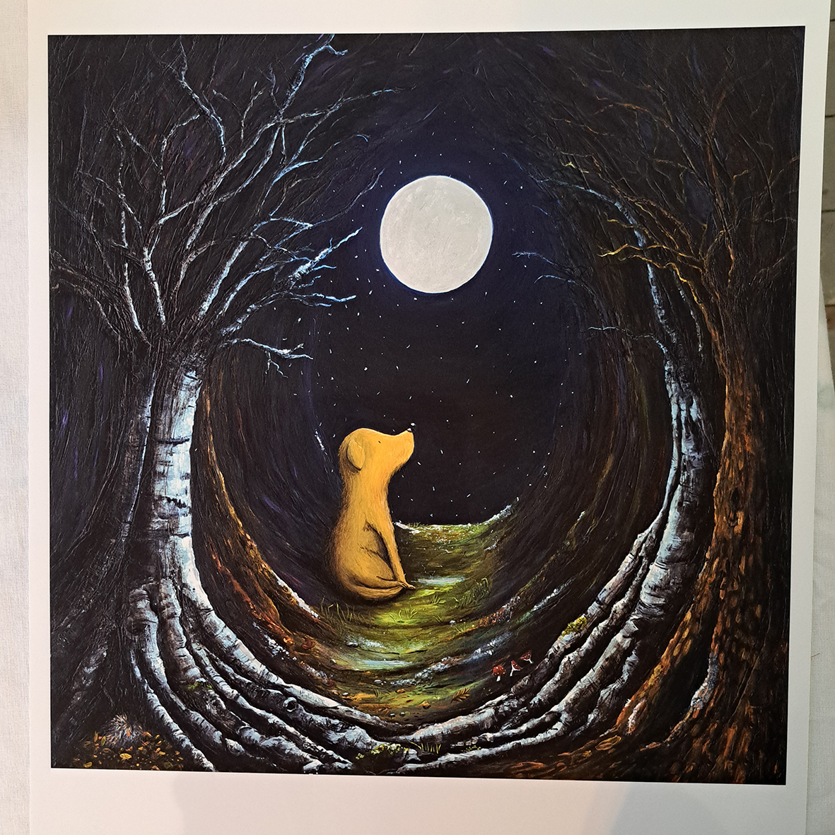 Christine Hughes - First Snow, Magical Forest with golden Labrador, Enchantment Collection