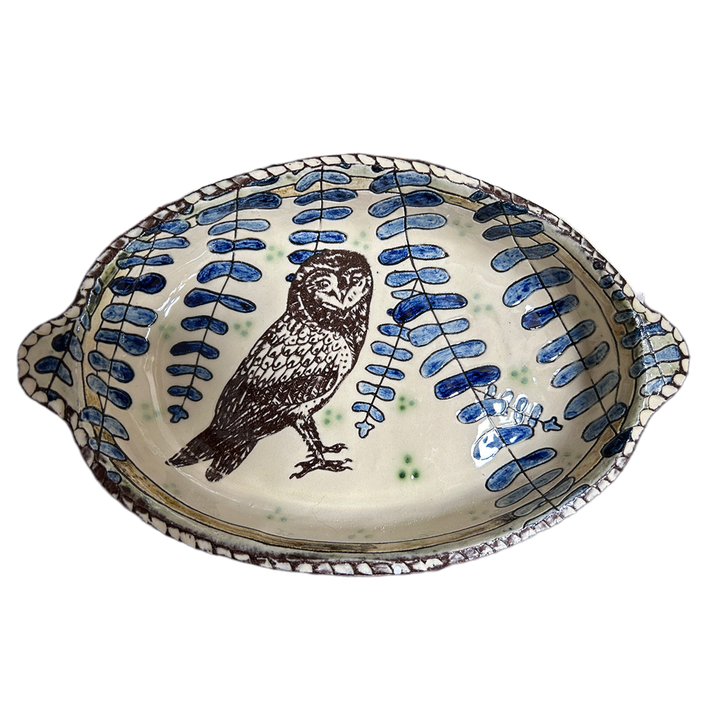 Adrift Pottery - Slipware Owl Dish with handles