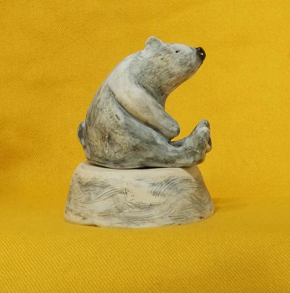 Christine Hughes - Sculptures - Polar Bear sitting on base