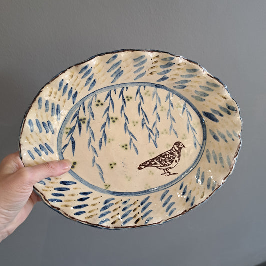 Adrift Pottery - Slipware Pigeon Platter 12