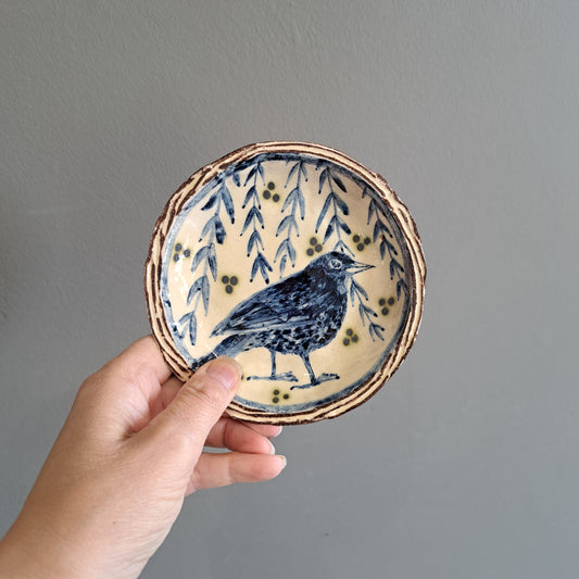 Adrift Pottery - Small Blackbird Slipware decorated dish