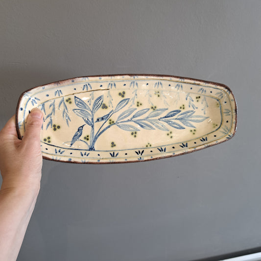 Adrift Pottery - Slipware Bird Platter long 19