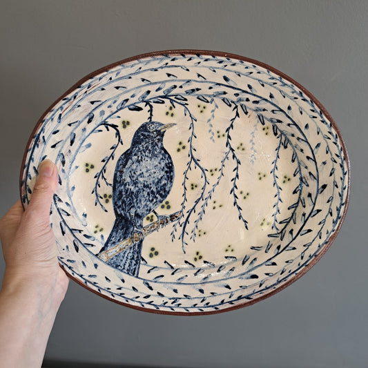 Adrift Pottery - Large Blackbird Slipware decorated plate