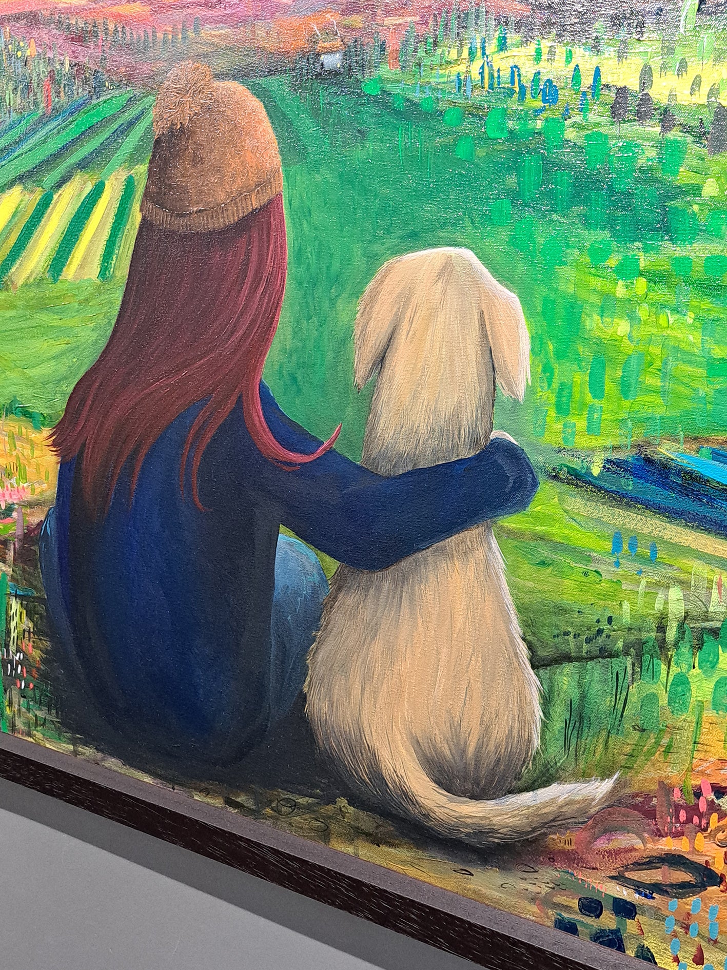 Christine Hughes - 'Soul Mates', Girl with her dog looking over the North Yorkshire moors