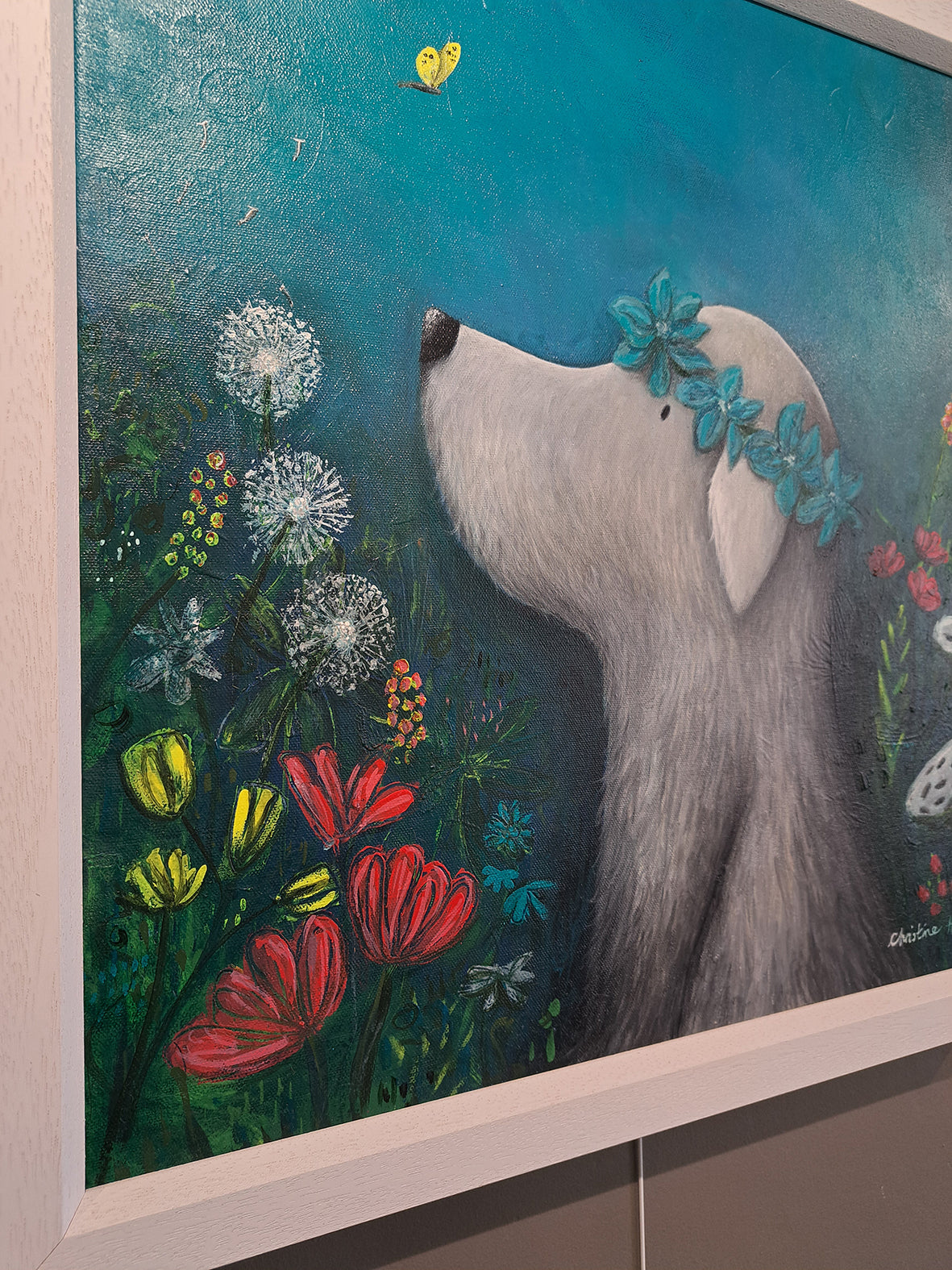 Christine Hughes - Summer Days, Floral Dog Portrait