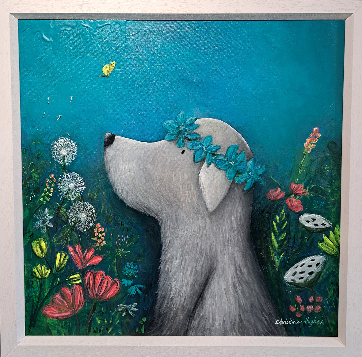 Christine Hughes - Summer Days, Floral Dog Portrait