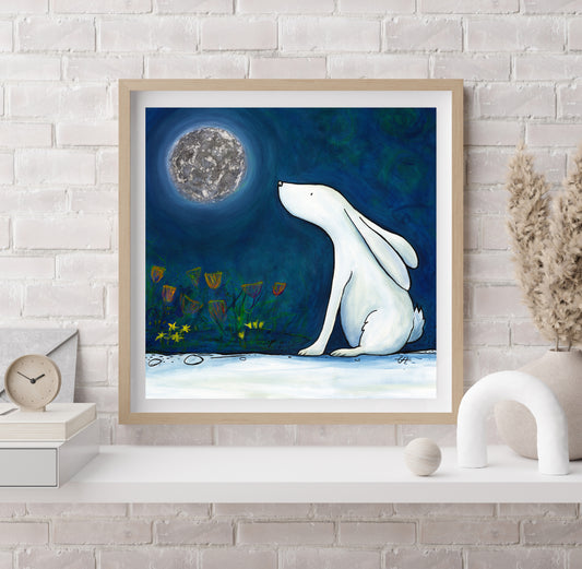 Christine Hughes - To The Moon and Back, Hare Illustration looking at the Moon