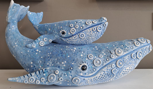 Kate Ellis - Large Blue Whale with calf